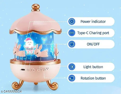 Bunny's Carousel Night Light Projector HRDR ,Night Lamp-Kids Night Light Toys for 2-8 Year Old Girl Projector Light for Kids, 360 Degree Rotation and 8 Color Light Changing, Best Gifts for 4-6 Year Old Girls Birthday Gift -(Multi Color)