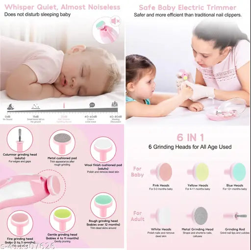 Electric Nail File Drill for Baby No Sharp Claws Hurt, 6 in 1 Safety Cutter Trimmer for Toes and Nails