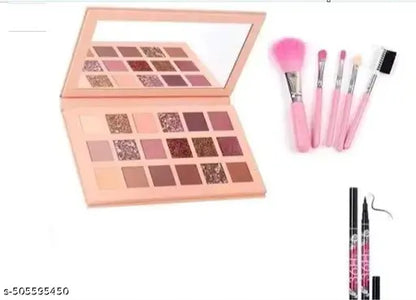 PREMIUM EYESHADOWS , EYELINER, 5PCS PINK BRUSH SET & 1PCS EYELINER