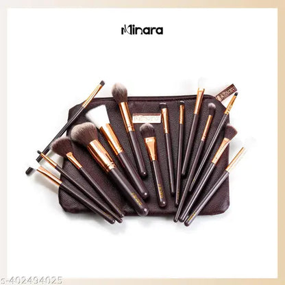 Professional Makeup Brush Applicator Set of 15pcs with Premium Leather Pouch (Brown Colour)
