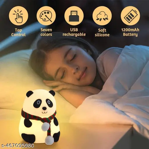 Cute Panda Night Light for Kids- Rechargeable Silcone LED Lamp, 7-Col0RChanging, Perfect Room Decor & Gift for Toddler, Children, Women,